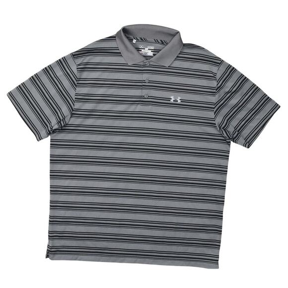 Under Armour Men's XL Gray Polo Shirt 100% Polyester Loose Heatgear Striped - Picture 1 of 6